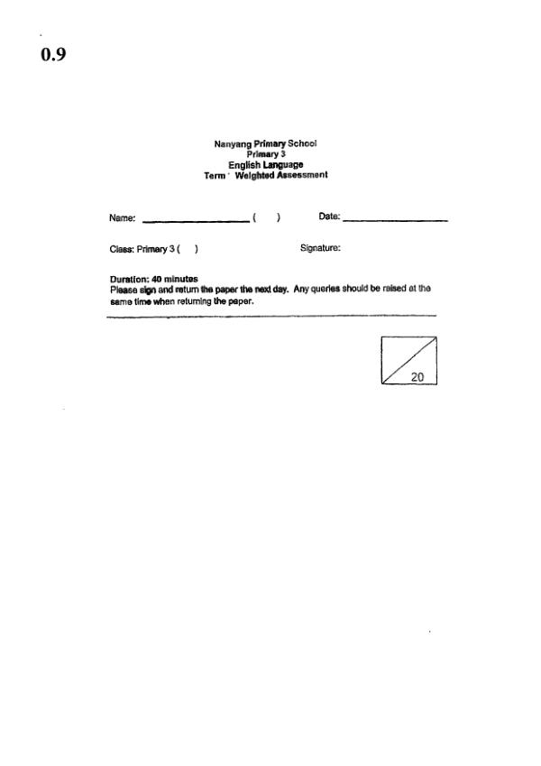 Nanyang P3 Eng WA1 2023 exam paper PDF first page preview