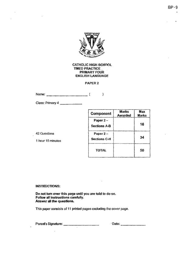 First page preview of P4 Eng 2024 WA1 — Catholic High