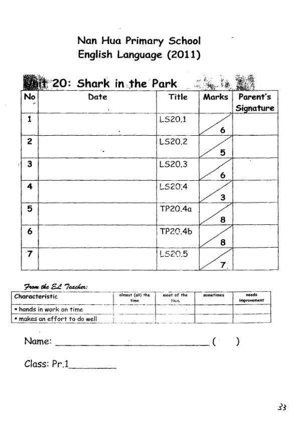 Nan Hua P1 Eng SA2 2011 exam paper PDF preview