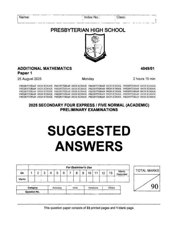Presbyterian Sec4 E_Maths Prelim 2025 exam paper PDF preview