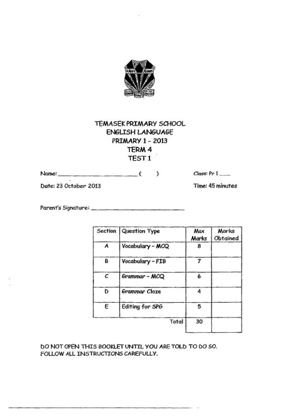 Temasek P1 Eng SA2 2013 exam paper PDF preview