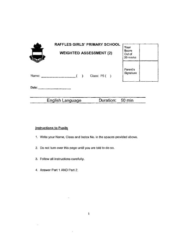 First page preview of P5 Eng 2024 WA2 — Raffles Girls