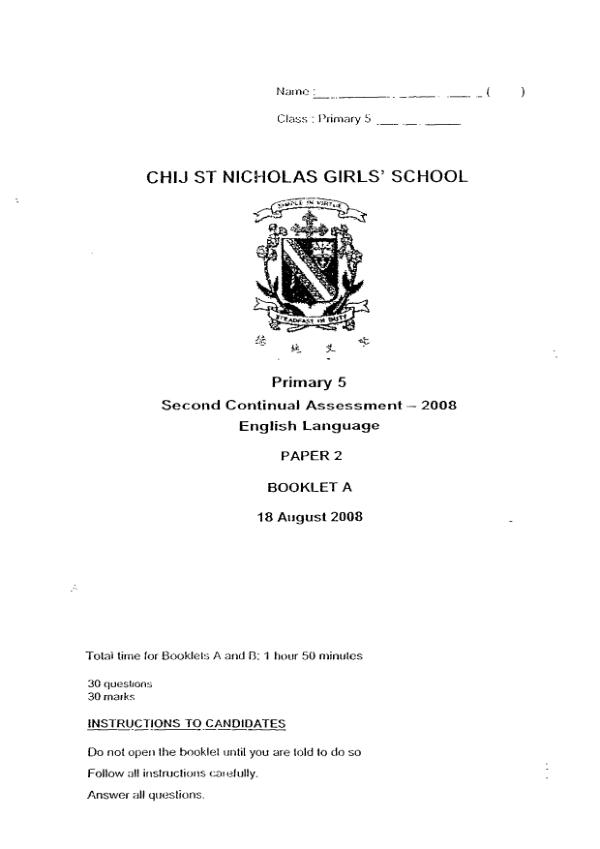 CHIJ P5 Eng WA3 2008 exam paper PDF first page preview