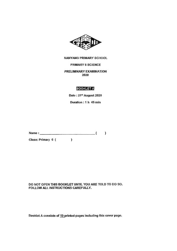 Nanyang P6 Sci SA2 2020 exam paper PDF preview