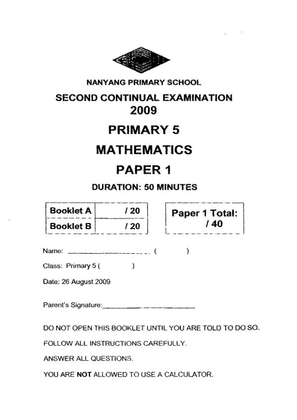 Nanyang P5 Math WA3 2009 exam paper PDF preview