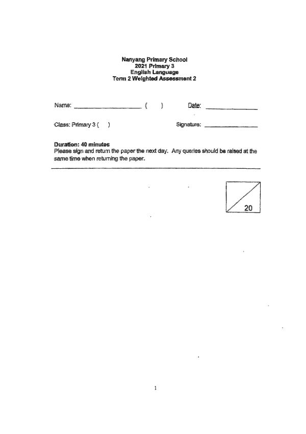 Nanyang P3 Eng WA2 2021 exam paper PDF first page preview