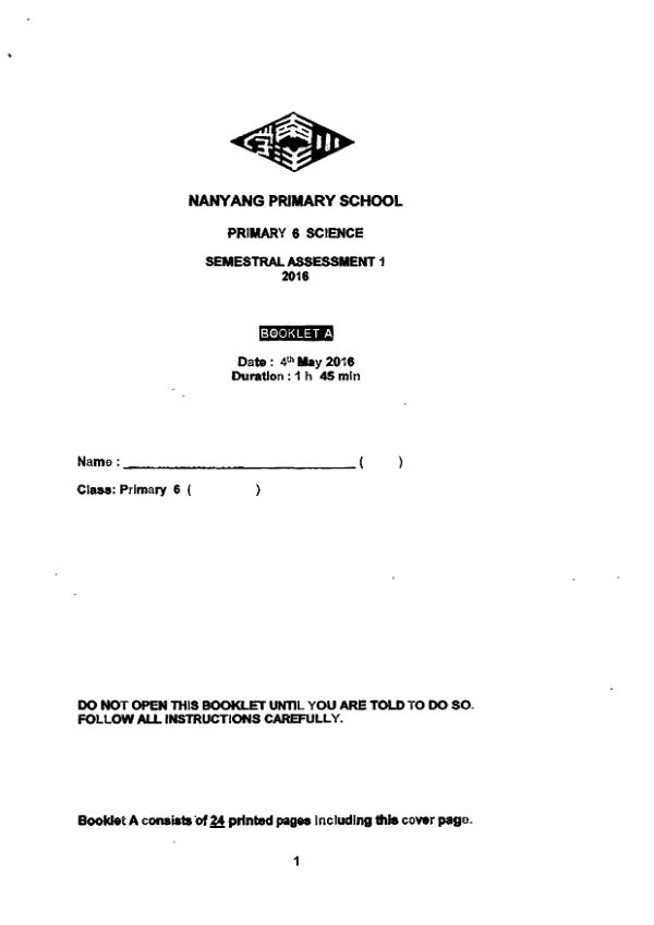Nanyang P6 Sci WA2 2016 exam paper PDF preview
