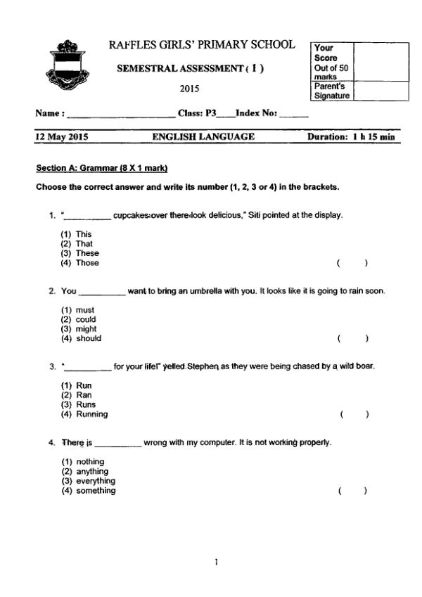 Raffles Girls P3 Eng WA2 2015 exam paper PDF first page preview