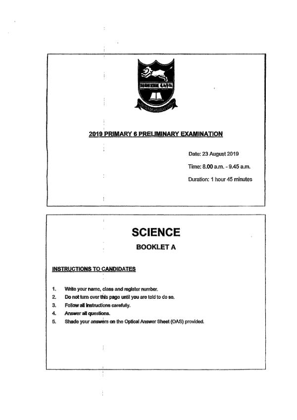 Tao Nan P6 Sci SA2 2019 exam paper PDF preview