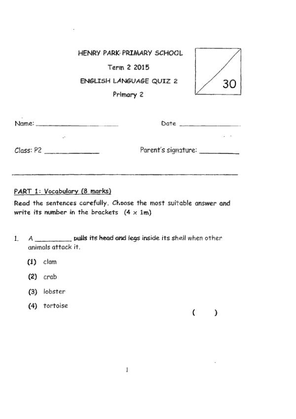 Henry Park P2 Eng WA2 2015 exam paper PDF first page preview