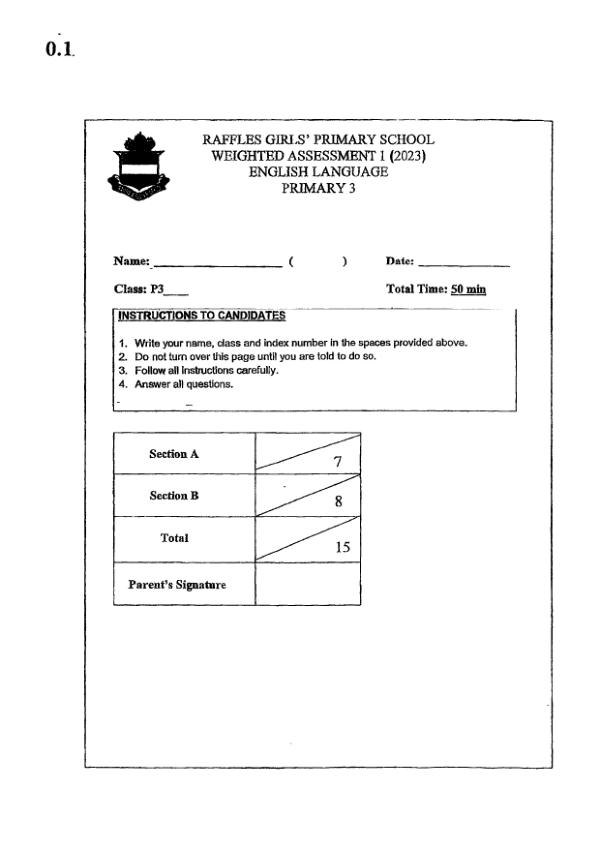 Raffles Girls P3 Eng WA1 2023 exam paper PDF preview