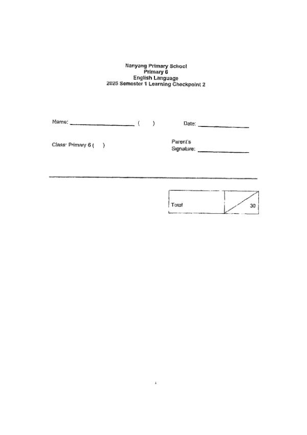 Nanyang P6 Eng WA1 2025 exam paper PDF first page preview