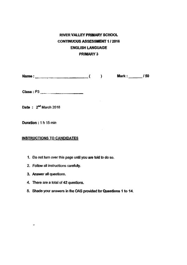 River Valley P3 Eng WA1 2016 exam paper PDF preview