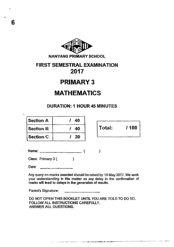 First page preview of P3 Math 2017 WA2 — Nanyang