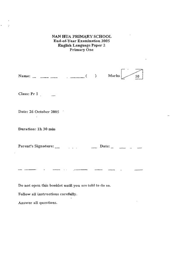 Nan Hua P1 Eng SA2 2005 exam paper PDF preview