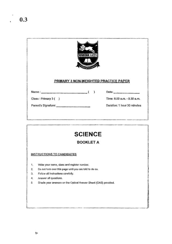 Tao Nan P3 Sci WA1 2023 exam paper PDF preview
