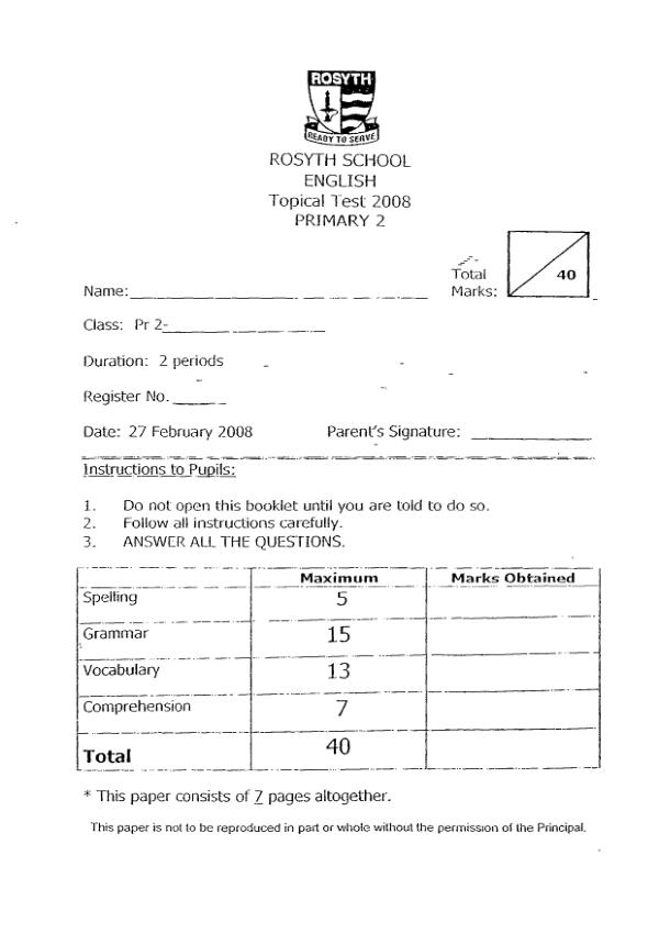 Rosyth P2 Eng WA1 2008 exam paper PDF preview