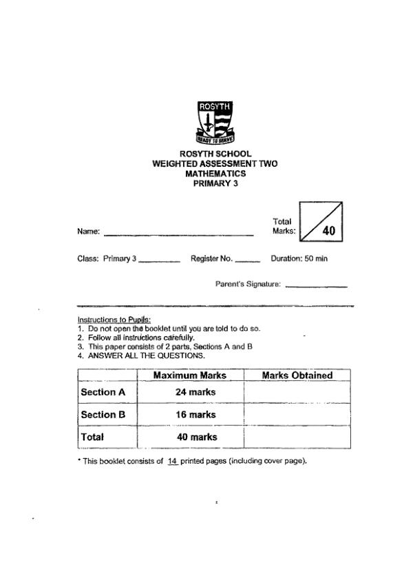 First page preview of P3 Math 2024 WA1 — Rosyth