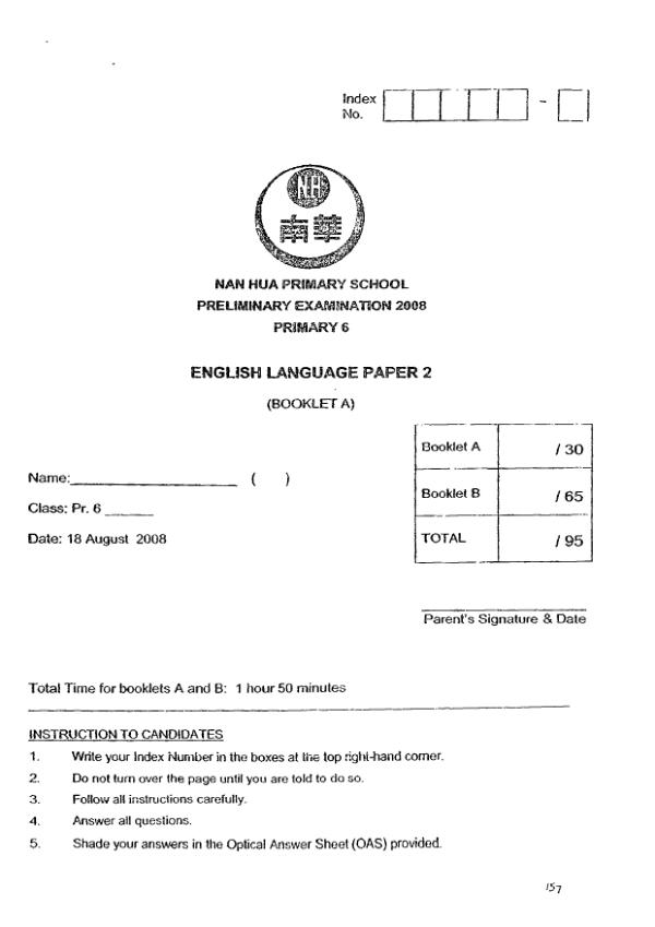 Nan Hua P6 Eng SA2 2008 exam paper PDF preview