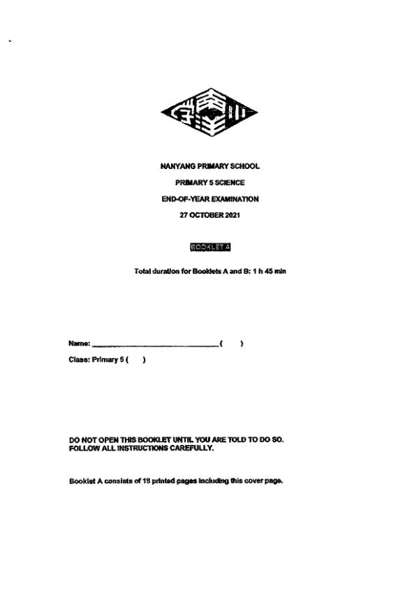 Nanyang P5 Sci SA2 2021 exam paper PDF preview