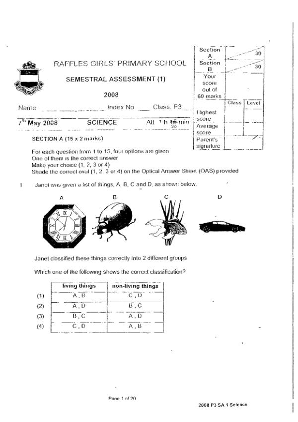 Raffles Girls P3 Sci WA2 2008 exam paper PDF preview