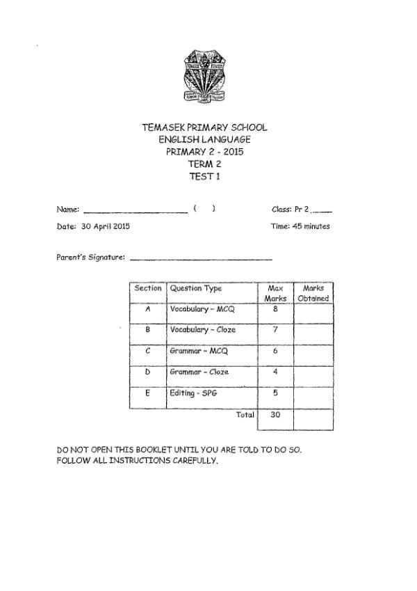 Temasek P2 Eng WA3 2015 exam paper PDF first page preview