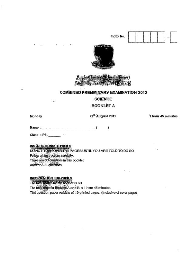 Anglo Chinese P6 Sci SA2 2012 exam paper PDF preview