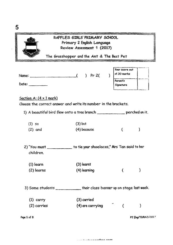 Raffles Girls P2 Eng WA2 2017 exam paper PDF first page preview
