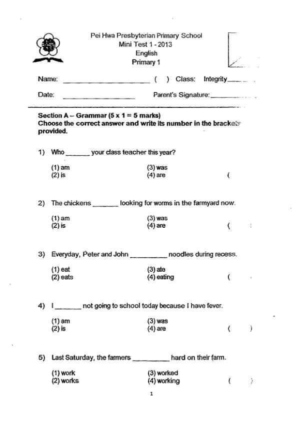 Pei Hwa P1 Eng WA2 2013 exam paper PDF preview