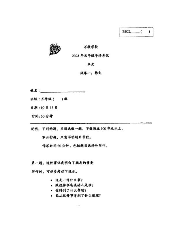 Maha Bodhi P5 Chi SA2 2023 exam paper PDF preview