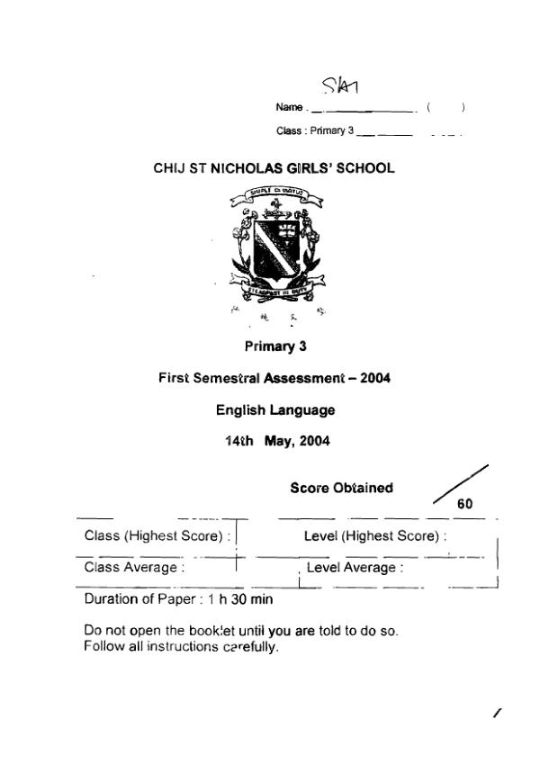 CHIJ P3 Eng WA2 2004 exam paper PDF first page preview