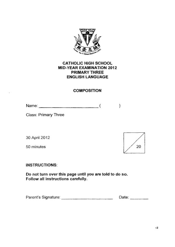Catholic High P3 Eng WA2 2012 exam paper PDF preview