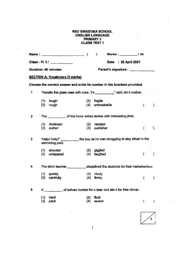 Red Swastika P3 Eng WA3 2021 exam paper PDF preview