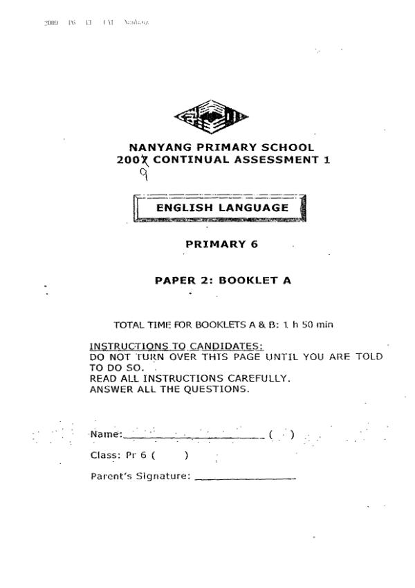 Nanyang P6 Eng WA1 2009 exam paper PDF preview