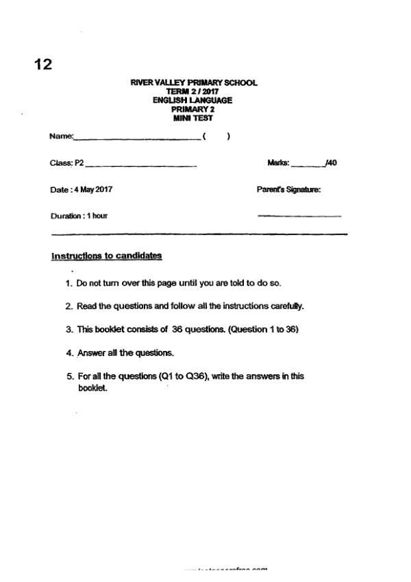 River Valley P2 Eng WA2 2017 exam paper PDF first page preview