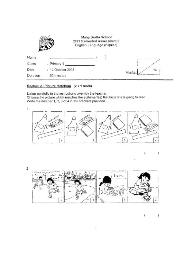 Maha Bodhi P4 Eng SA2 2022 exam paper PDF first page preview