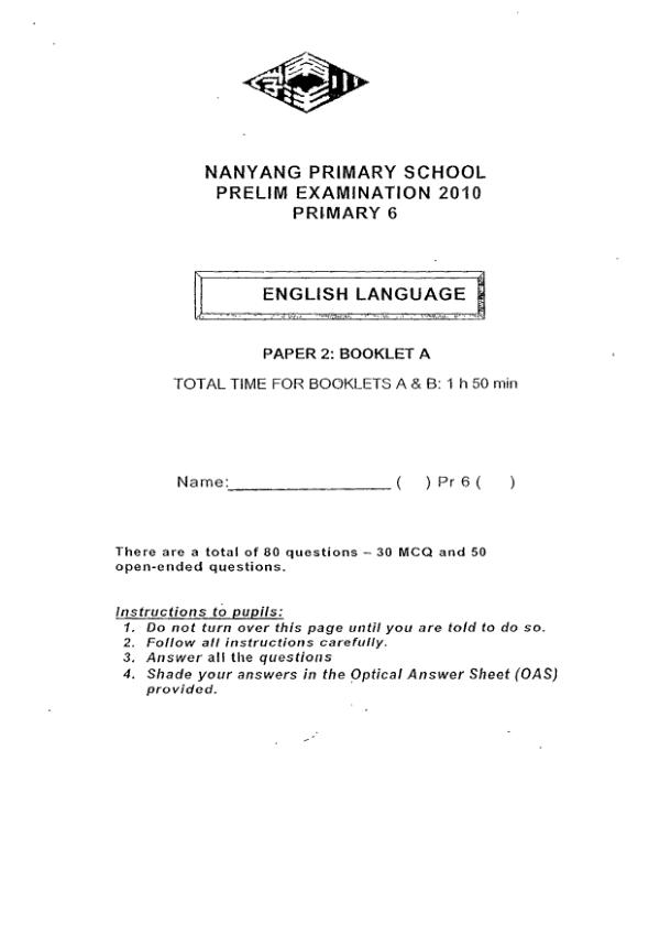 Nanyang P6 Eng SA2 2010 exam paper PDF preview