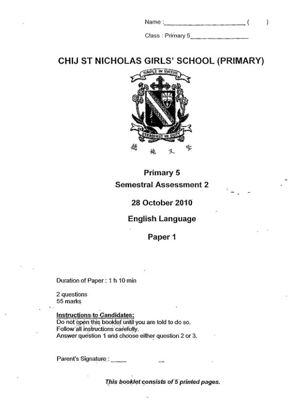 CHIJ P5 Eng SA2 2010 exam paper PDF preview