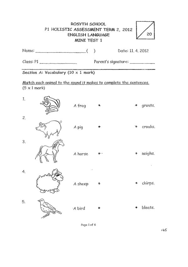Rosyth P1 Eng WA1 2012 exam paper PDF first page preview