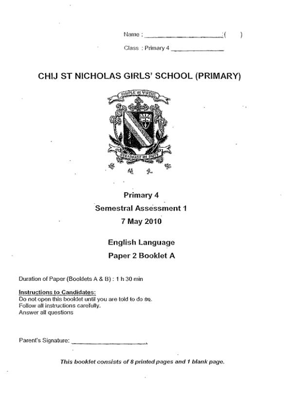 CHIJ P4 Eng WA2 2010 exam paper PDF preview