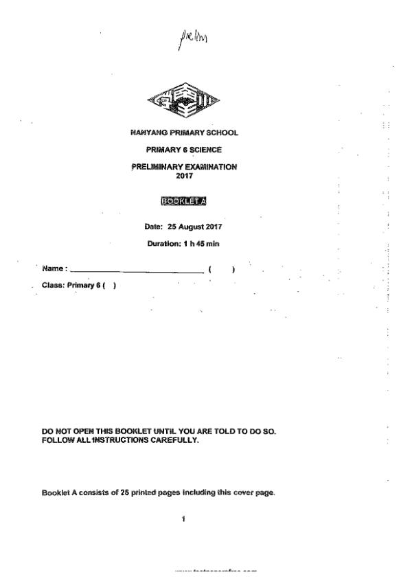 Nanyang P6 Sci SA2 2017 exam paper PDF first page preview