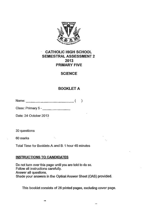 Catholic High P5 Sci SA2 2013 exam paper PDF preview