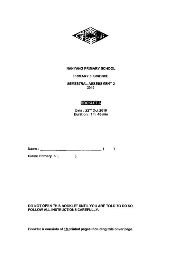 Nanyang P5 Sci SA2 2019 exam paper PDF preview
