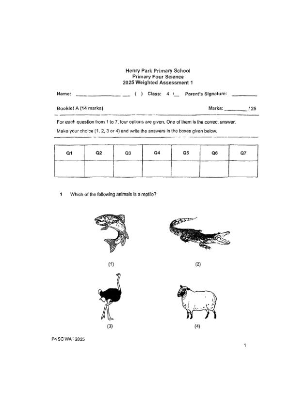 First page preview of P4 Sci 2025 WA1 — Henry Park