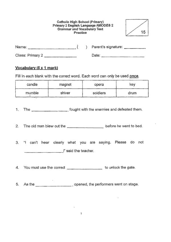 Catholic High P2 Eng WA2 2015 exam paper PDF first page preview