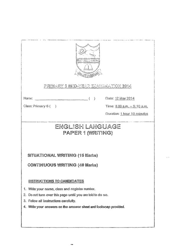 Tao Nan P6 Eng WA2 2014 exam paper PDF first page preview