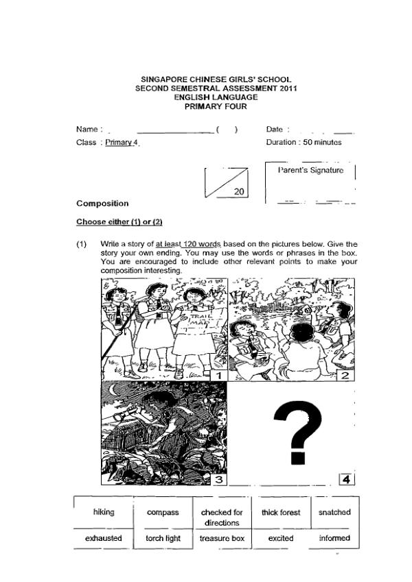 Singapore Chinese Girls P4 Eng SA2 2011 exam paper PDF first page preview