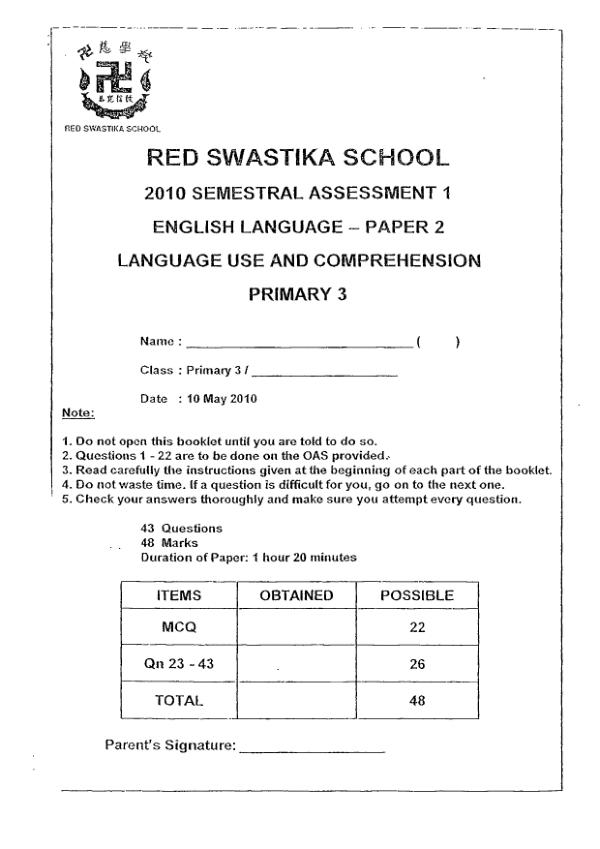 Red Swastika P3 Eng WA2 2010 exam paper PDF preview
