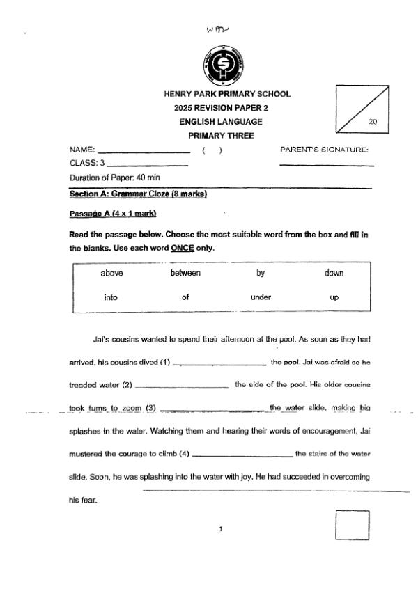First page preview of P3 Eng 2025 WA2 — Henry Park