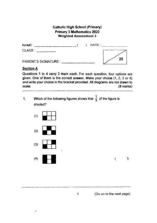 First page preview of P3 Math 2022 SA2 — Catholic High